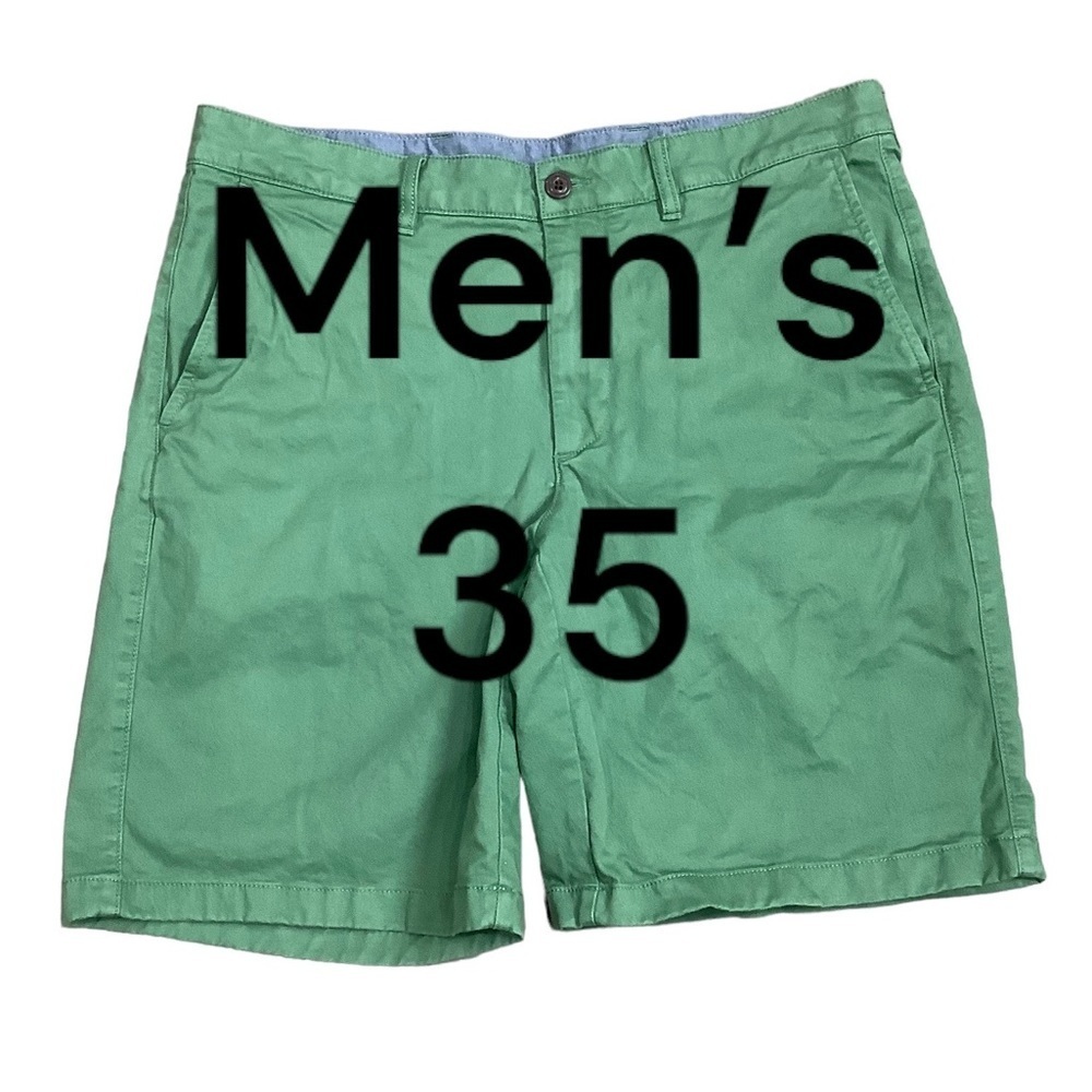 Men's L.L. Bean 35 Golf Shorts Khaki Green Stretch Khakis Chino Standard Fit EUC - Picture 2 of 9